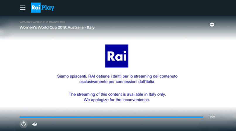 RaiTV geo-restriction error message