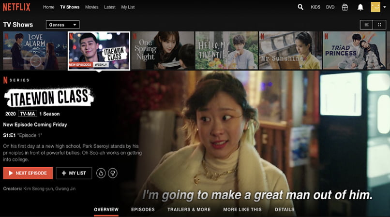 Netflix Korean drama homepage