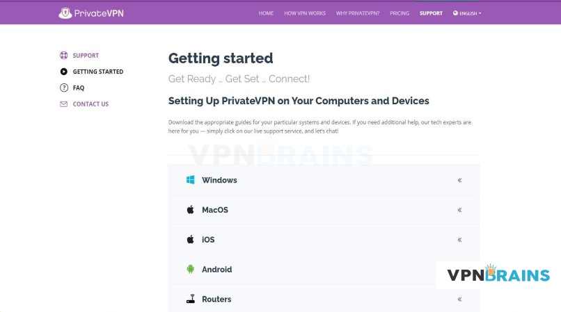 PrivateVPN Getting Started section