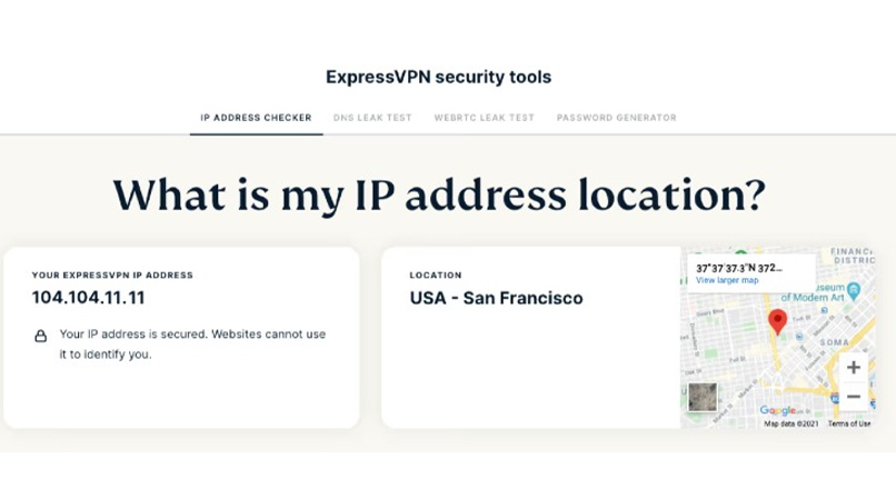 Express VPN security tool check IP location