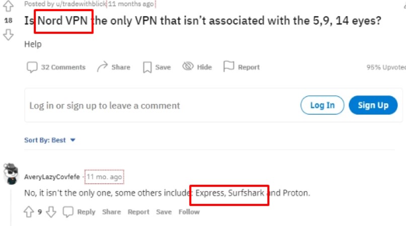 Redditors comments on top VPNs outside 14 eyes 2